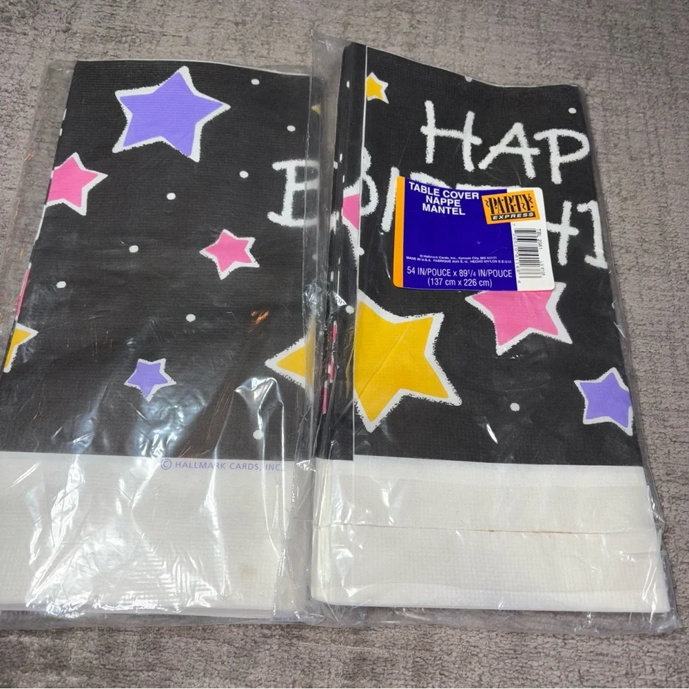 Vintage Neon Star Happy Birthday Paper Table Covers 54”x89.25” 1990’s Hallmark 2